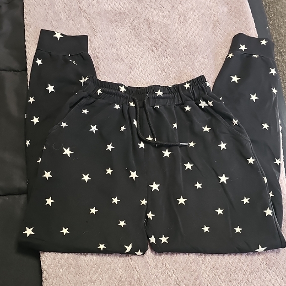 Pants - Black Star-Print Jogger Bottoms